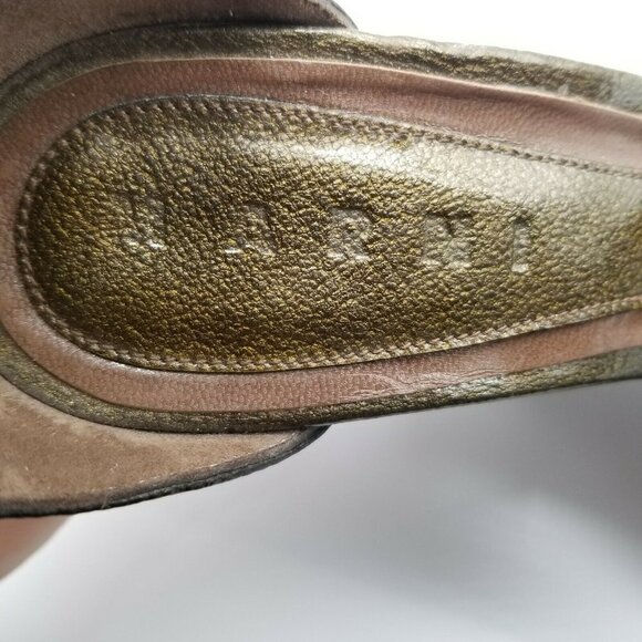 Marni Womens Metallic Gold Black Leather Wedge Slingback Heels Size US 6.5 EU 37 - Picture 5 of 6